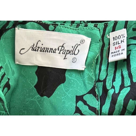Adrianna Papell Womens Dress Sz 14 Vintage 80s Shift Bow Silk Green Black Floral - Picture 5 of 5